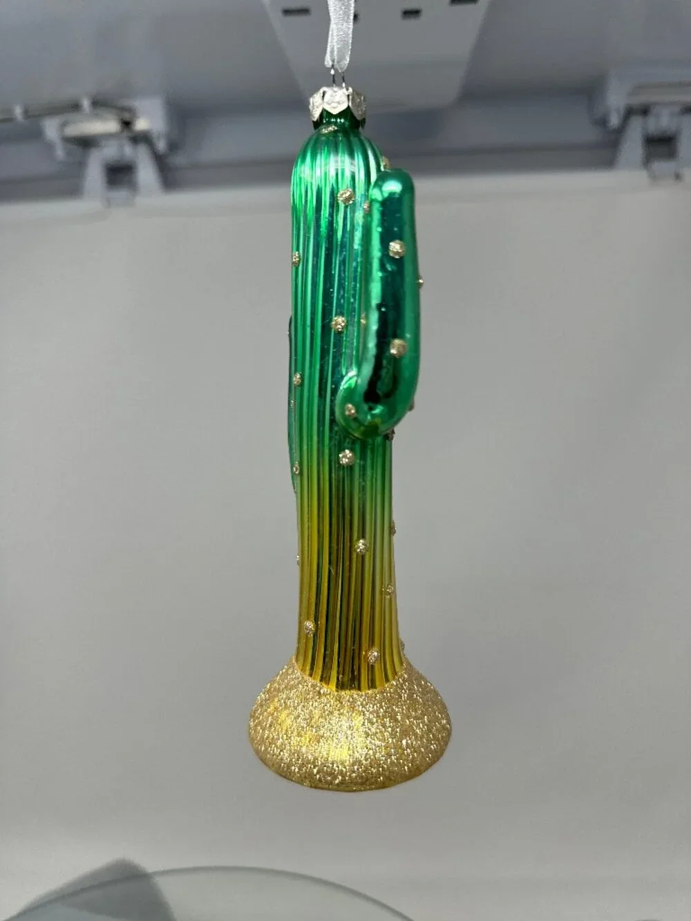 Glass Saguaro Cactus Christmas Ornament Green Gold Glitter Ombre Southwest Decor